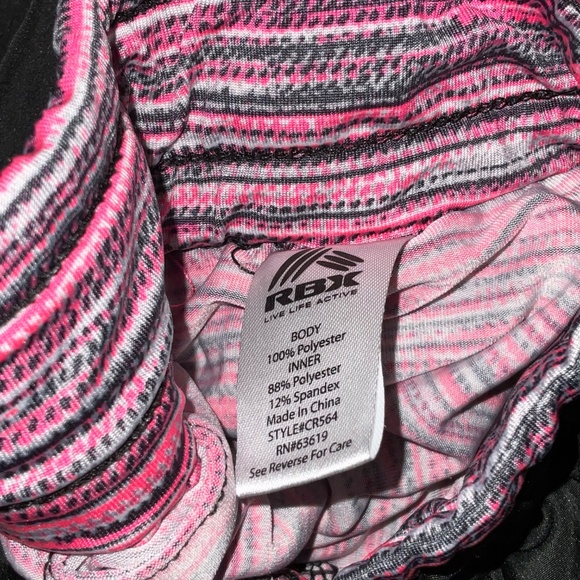 RBX Black Pink Trim Running Shorts with Built-In Striped Tights | Large - Picture 6 of 7